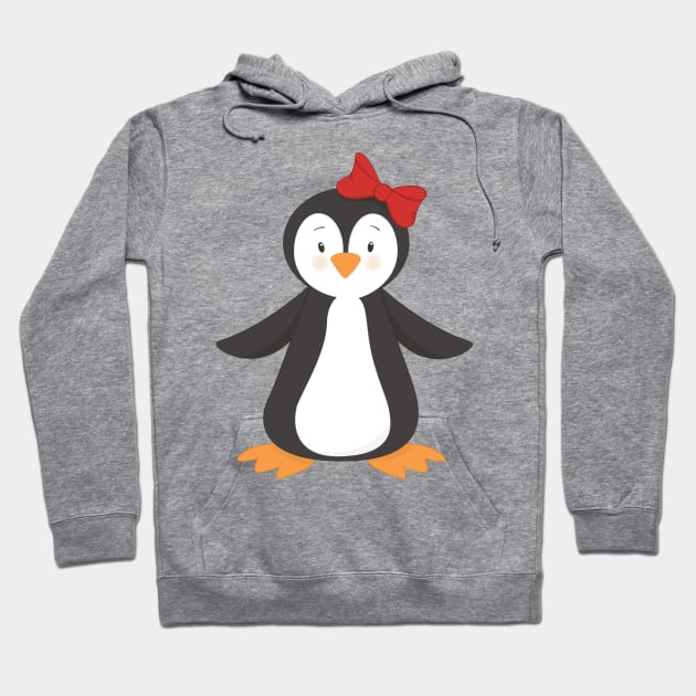 Cute Penguin, Little Penguin, Penguin With Bow Hoodie by Jelena Dunčević